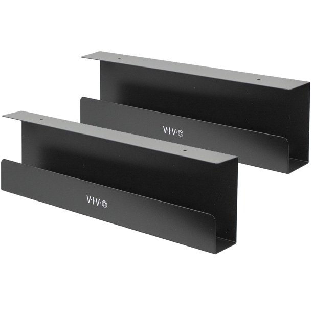 Bandejas de gestión de cables VIVO para debajo del escritorio, 43 cm, negras, paquete de 2