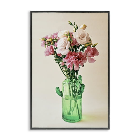 Stupell Industries Flowers in Cactus Vase Plants & Flowers Photography Black Framed Art Print Wall Art, 12 x 18
