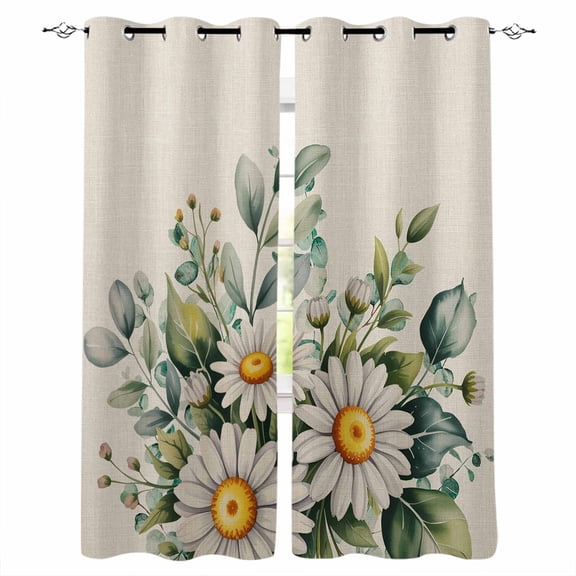Daisy Flower Blackout Curtains for Bedroom/Living Room, Thermal Insulated Kitchen Curtains, Vintage Farmhouse Rustic Floral Plant Grommet Darkening Window Treatment Drapes 42"x63"x2