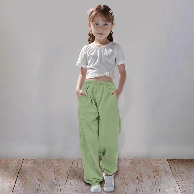 Medium & Large Girls Sweatpants - Solid Color, Drawstring, Fleece-Lined, Adjustable Waist, for Sports & Casual Outings