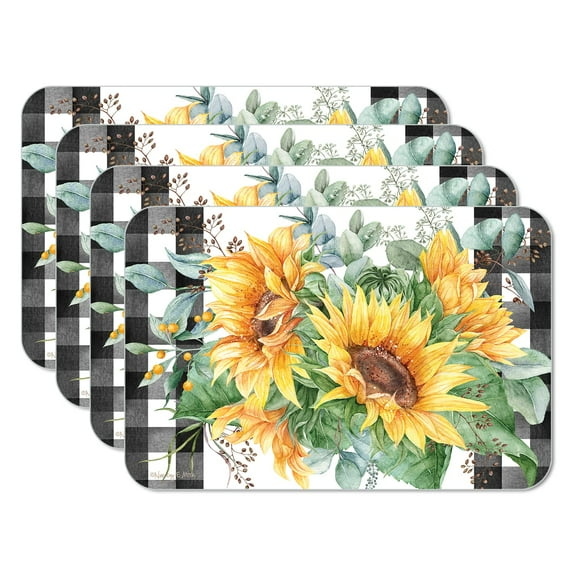CounterArt "Sunflower Fields" 4-Pack Reversible Flexible Plastic Tabletop Placemats