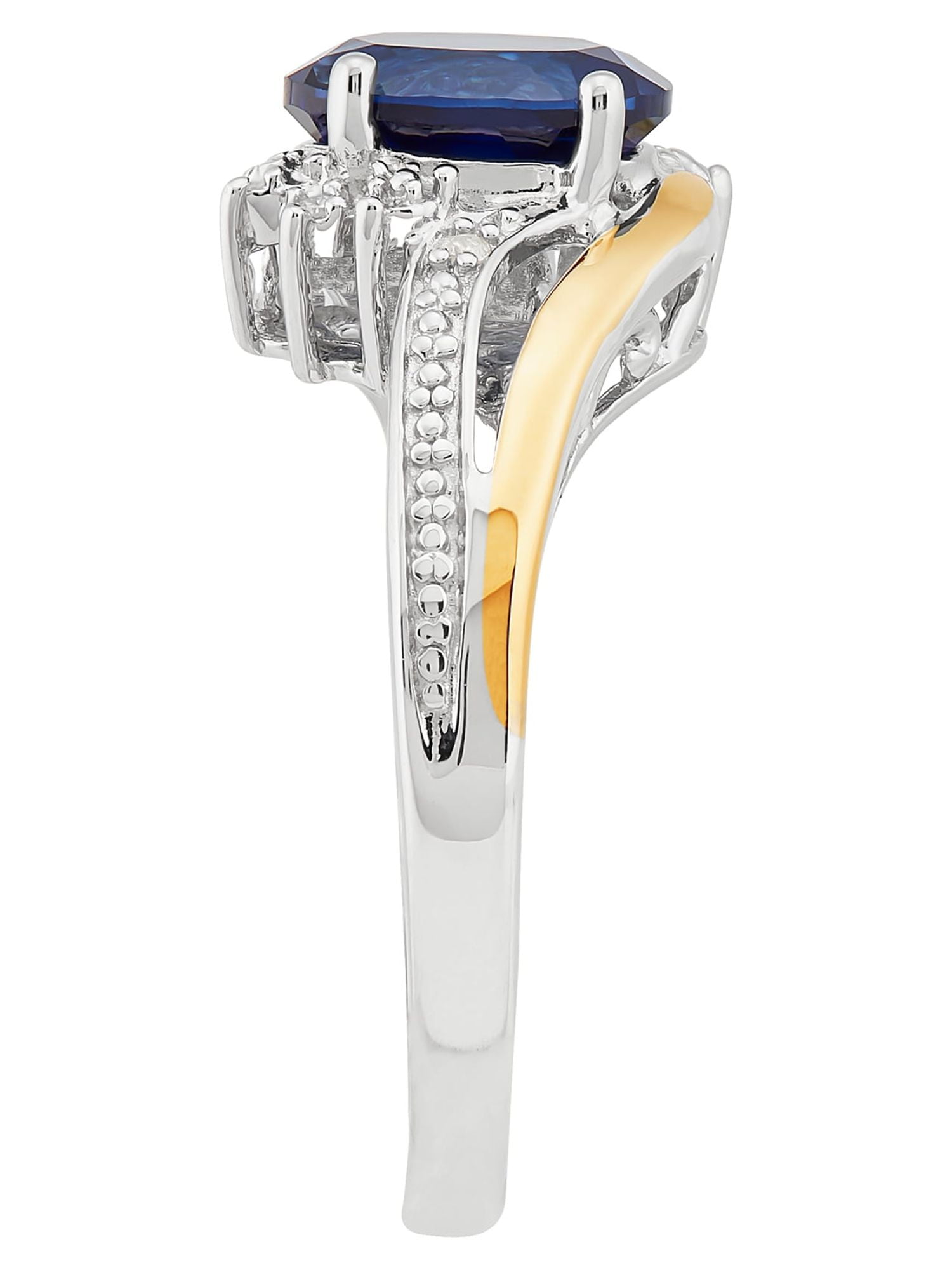 Brilliance Fine Jewelry Blue Created Sapphire Birthstone and Diamond Ring in Sterling Silver and 10K Yellow Gold