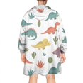 thumbnail image 2 of Wearable Oversized Blanket,White Dinosaurs Cacti Plants Pattern Wearable Blanket Hoodie for Adults,Cozy Hooded Blankets with Super Pockets,Super Warm Fuzzy Pullover for Women & Men, 2 of 6
