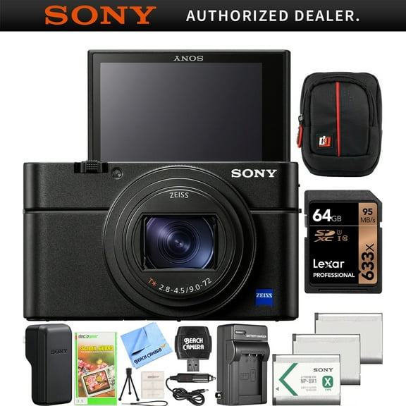 Sony Cyber-Shot RX100 VII RX100M7 Premium Compact Camera DSC-RX100M7 24-200mm Zoom Lens Essential Bundle with Triple 3x Battery Pack   64GB Memory Card   Deco Gear Travel Case Accessory Kit