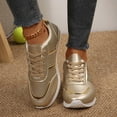 thumbnail image 2 of Rokment Womens Metallic Gold Low Top Fashion Sneakers Trendy Casual Leather Running Walking Tennis Flat Shoes Gold Size 6.5, 2 of 8