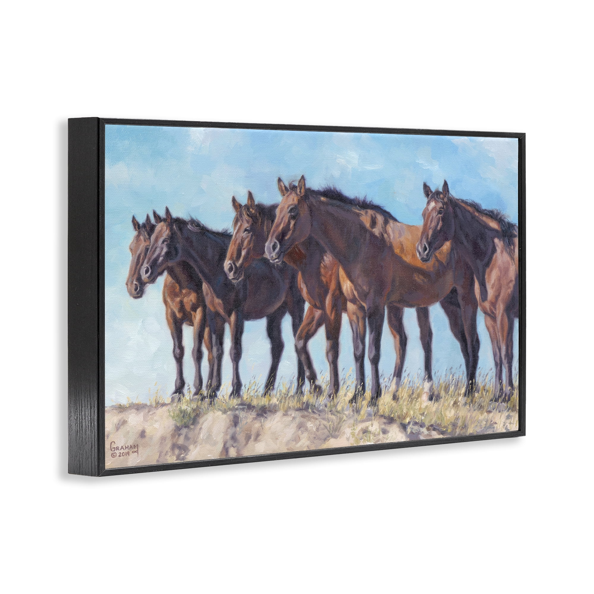 Stupell Industries Horse Herd Overlooking Desert Animals & Insects Painting Black Framed Art Print Wall Art, 30 x 20