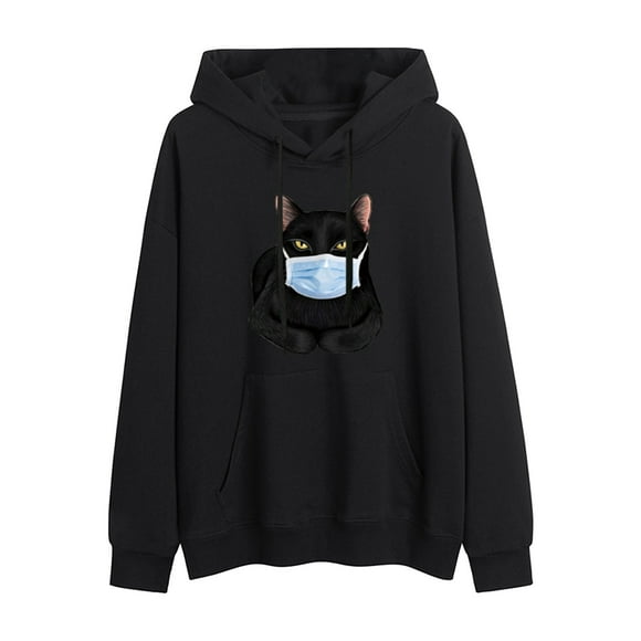 Cartoon Cat Plush Womens mask Cat cartoon printed pattern Plush Hooded