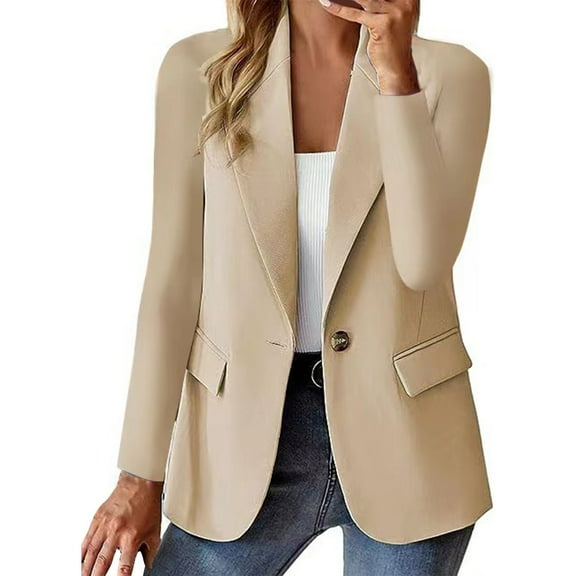 Baberdicy Women's Autumn and Winter Long Sleeve Button Solid Color Cardigan Blazer | Women's Jacket Clearance! Black S