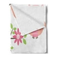 thumbnail image 2 of Owl Soft Flannel Fleece Throw Blanket, Baby Owls Waving in the Floral Tree Springtime Girly Design Print, Cozy Plush for Indoor and Outdoor Use, 50" x 60", Pink Green White, by Ambesonne, 2 of 5