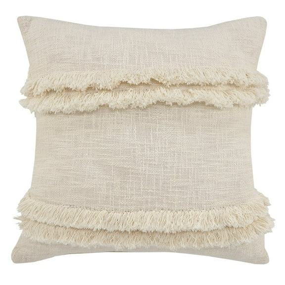 Ox Bay Sindy 20" x 20" Cream Shag Stripe Cotton Adult Decorative Throw Pillow