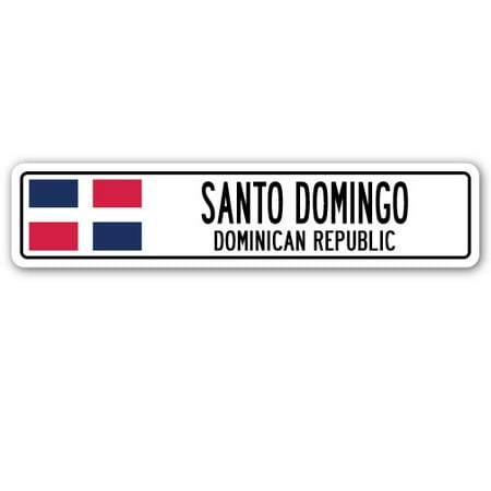 SANTO DOMINGO, DOMINICAN REPUBLIC Street Sign Dominican flag city 