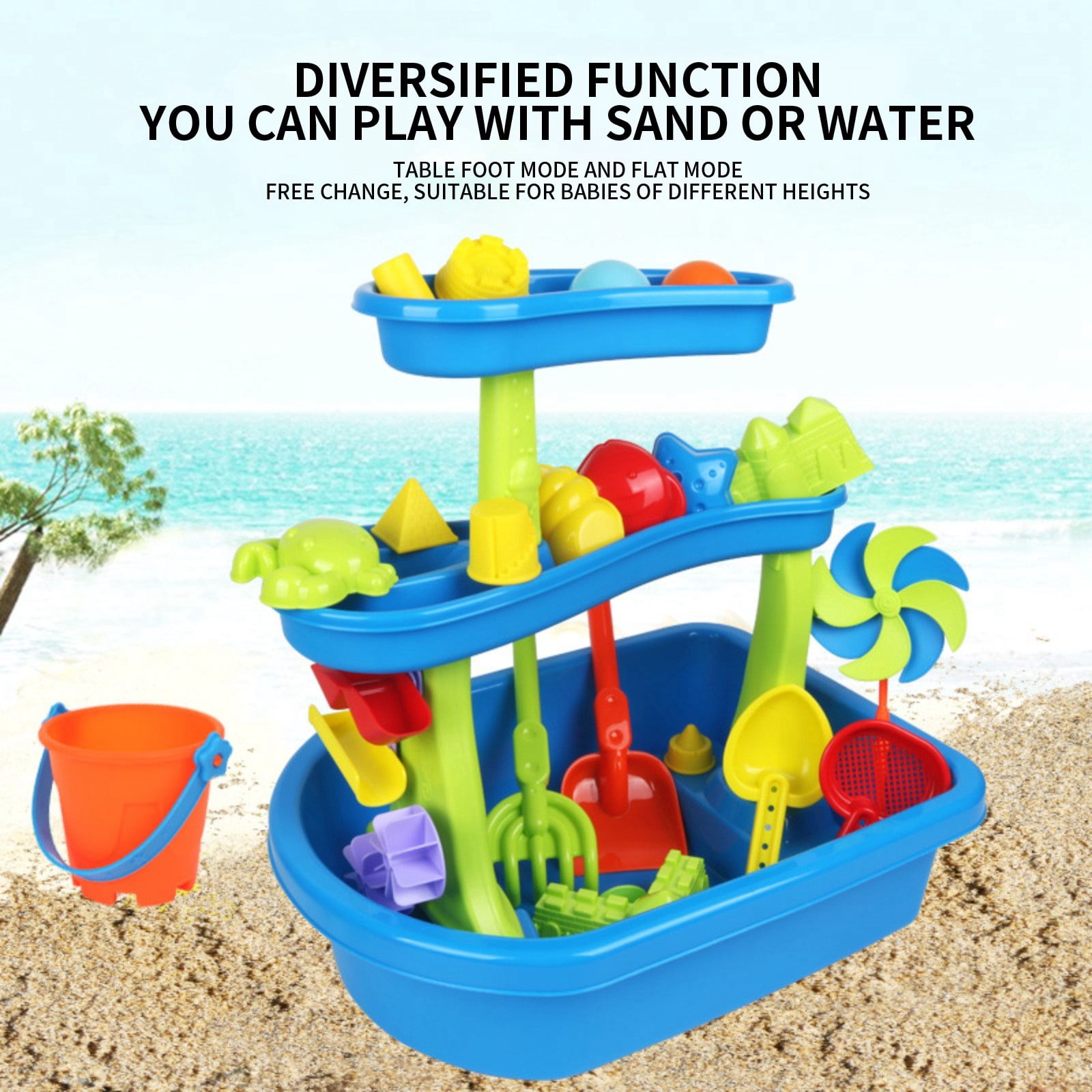 33-Piece Large Kids Sand and Water Table Toy, 3-Tier Outdoor Sand Shovel Water Play Combination Set for Toddlers Beach Backyard(Colored)