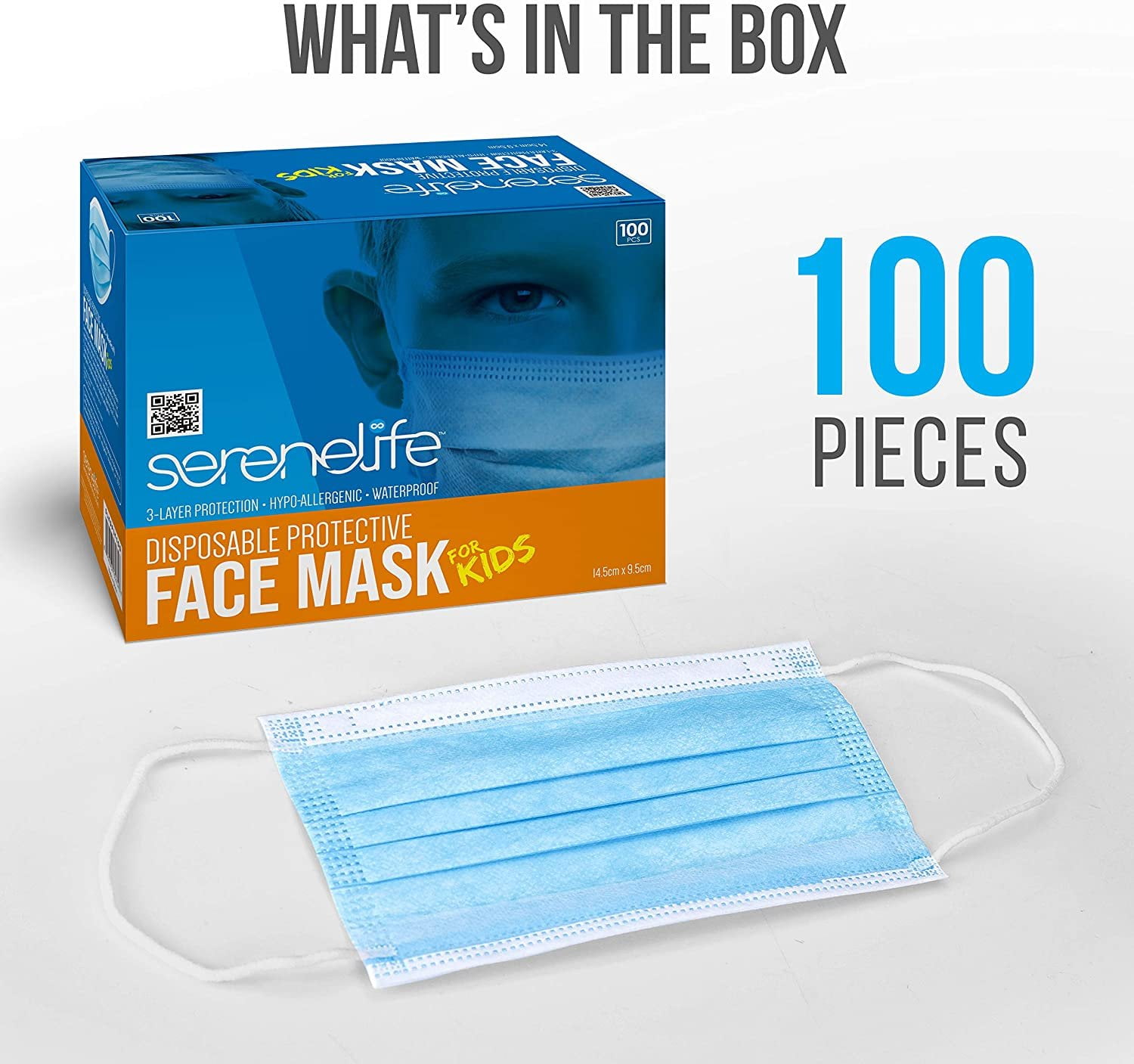 Serene Life 100 Pcs. Kids Disposable Face Masks - 3 Layer Protection Breathable Face Masks, for Kids