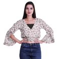 thumbnail image 4 of Moomaya Haut Court Imprimé pour Femmes Style Enveloppant Manches Longues à Volants Blouse d'Été Décontractée, 4 of 5