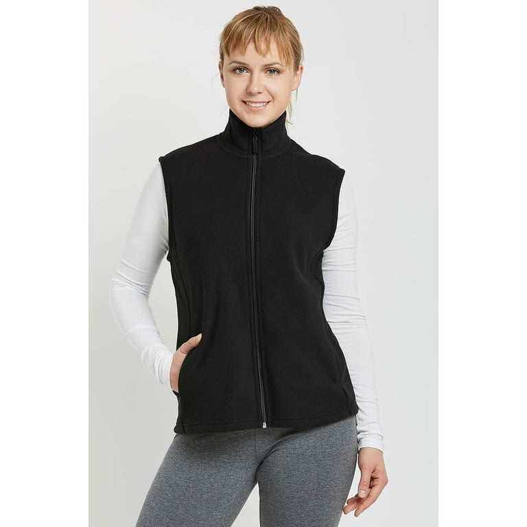 DailyWear Womens Full-Zip Plush Polar Fleece Vest Black, Small