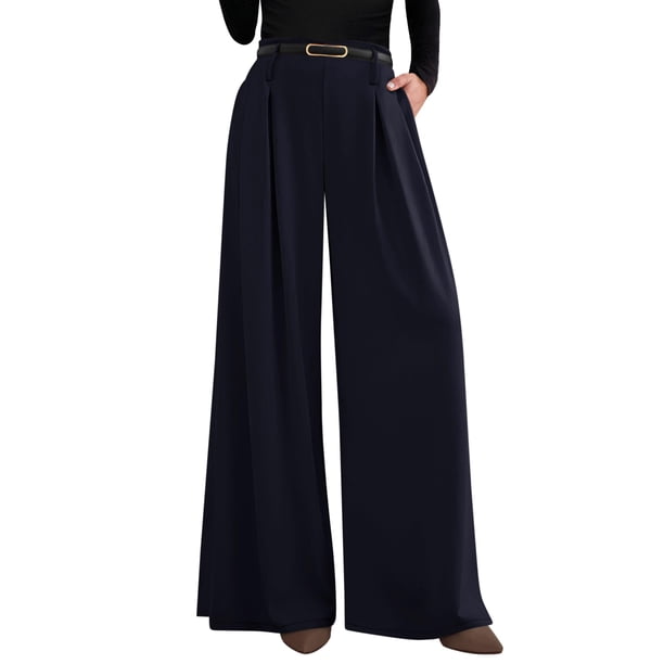 Pantalones de trabajo PRETTYGARDEN, pantalones anchos para mujer, color azul marino
