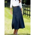 thumbnail image 2 of Dark Wash Denim A-Line Skirt Mid-Length Flared Hem Casual Style, 2 of 6