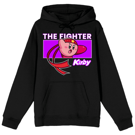 Kirby The Fighter Long Sleeve Adult Black Hooded Sweatshirt-Medium