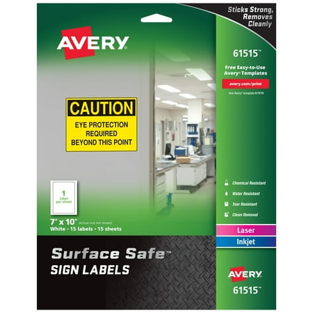 Avery Removable Label Safety Signs, Printable, 7"x10", 15/PK (61515)