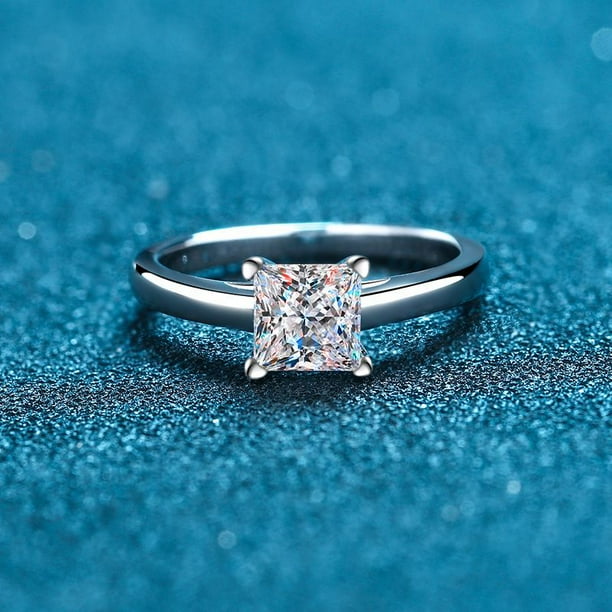 Anillo de plata esterlina para mujer, anillo de moissanita de cuatro garras de 1 quilate y 2 quilates, anillo Zhoujia