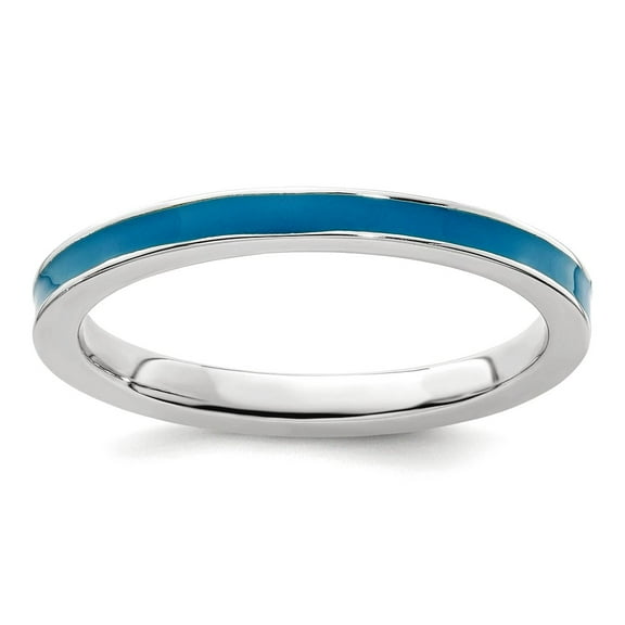 925 Sterling Silver Polished Stackable Blue Enameled 2.25mm Ring Size 6 Stackable Ring for Women
