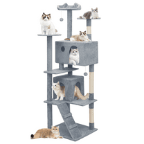 MoNiBloom 77" Cat Tree Tower & Kittens Play House with 4 Top Cat Perch, 2 Cubby for Multiple Cats Families, Light Gray