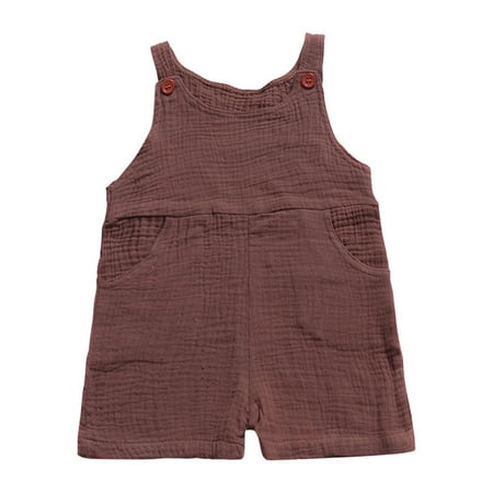 

QWERTYU Newborn Infant Baby Toddler Strap Clothes Sleeveless Romper for Girl Boy Cotton Pocket Overalls 0-18M