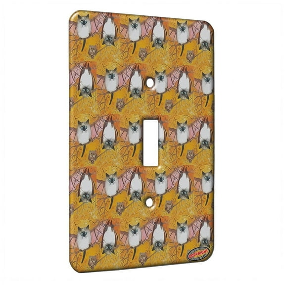KuzmarK™ Single Gang Toggle Switch Wall Plate - Siamese Batty Kitties with Screech Owl Fantasy Cat Modern Art by Denise Every