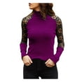 thumbnail image 2 of Juebong Lightweight Womens Turtleneck Long Sleeve Cotton Sweatshirts To Wear With Leggings Casual Jumper Tops Lace Blouse,Purple,XL, 2 of 6