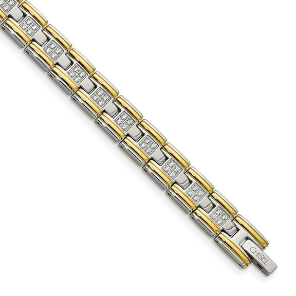 Stainless Steel Bracelet Men's Link, Other Cubic Zirconia 8 mm 8.5 in Chisel Polished Yellow IP-plated with CZ Link