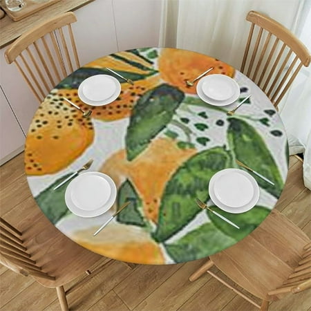 

Xllo0ord Watercolor Sea Buckthorn Round Fitted Tablecloth Elastic Edge Waterproof Oil-Proof Table Cover Stain-Resistant Table Cloth Fits Round Tables 31 -35