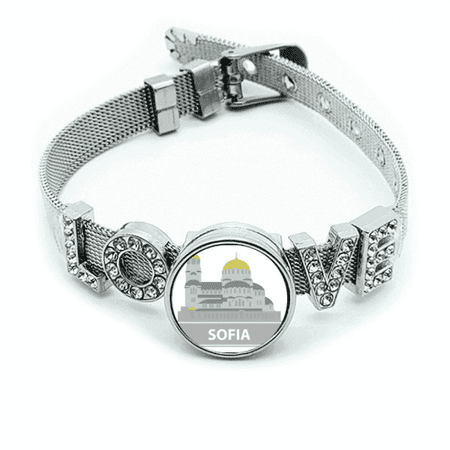 Bulgaria Grey Landmark Pattern Bracelet Wristband Crystal Love Adjustable Bangle