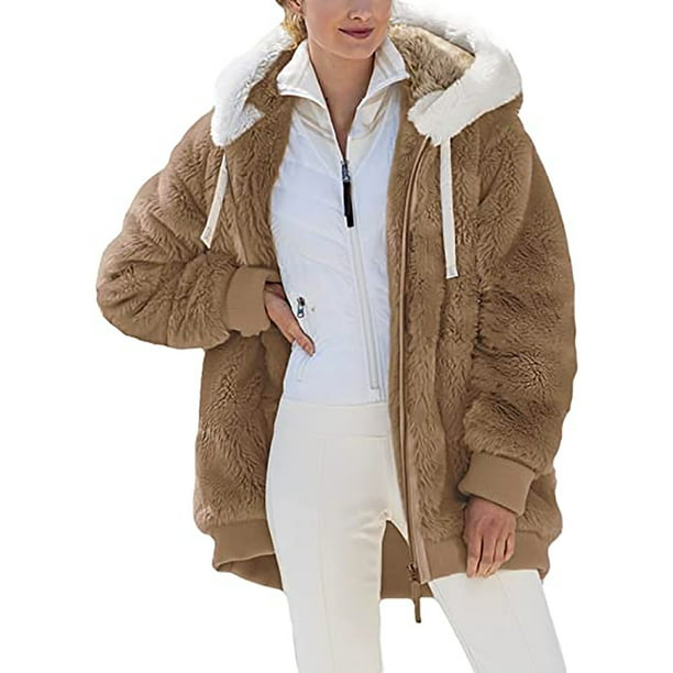 Women Winter Fleece Hooded Thicken Parka Casual Long Sleeve Zipper