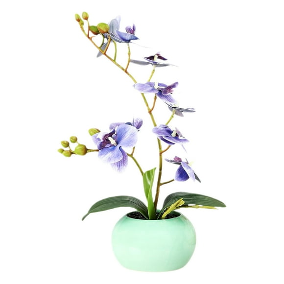 Phalaenopsis Orchid Purple Artificial Flower Pot Ornament, Artificial Moth Orchid Potted Decor: 2.76×2.76×12.99 Inches Lifelike Flower Arrangement for Home Tabletop & Shelf Display