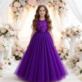 thumbnail image 2 of LIIPEE Girls Dresses Elegant Solid Color Sleeveless Crew Neck Dress Lace Formal Party Gown Kids Comfortable Breathable Soft Cute Princess Dresses,Purple,11-12 Years, 2 of 4