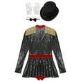 thumbnail image 4 of TiaoBug Womens Circus Ringmaster Costume Sequins Jumpsuit with Hat Bow Fake Collar and Gloves Outfits Black XXL, 4 of 6