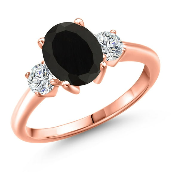 Gem Stone King 18K Rose Gold Plated Silver Black Onyx and Lab Grown Diamond Engagement Ring for Women | 2.54 Cttw | Oval 9X7MM | Gemstone December Birthstone | Size 9