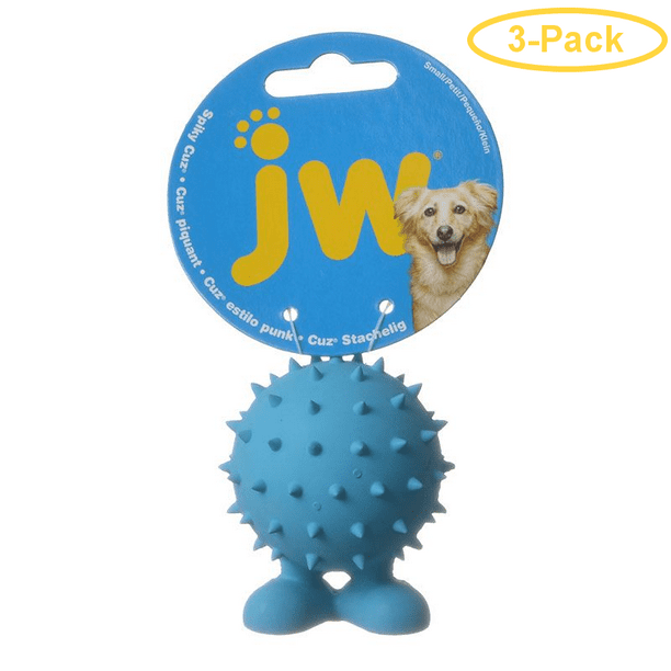 JW Pet Spiky Cuz Dog Toy Small 2.6 Tall (Assorted Colors) Pack of 3