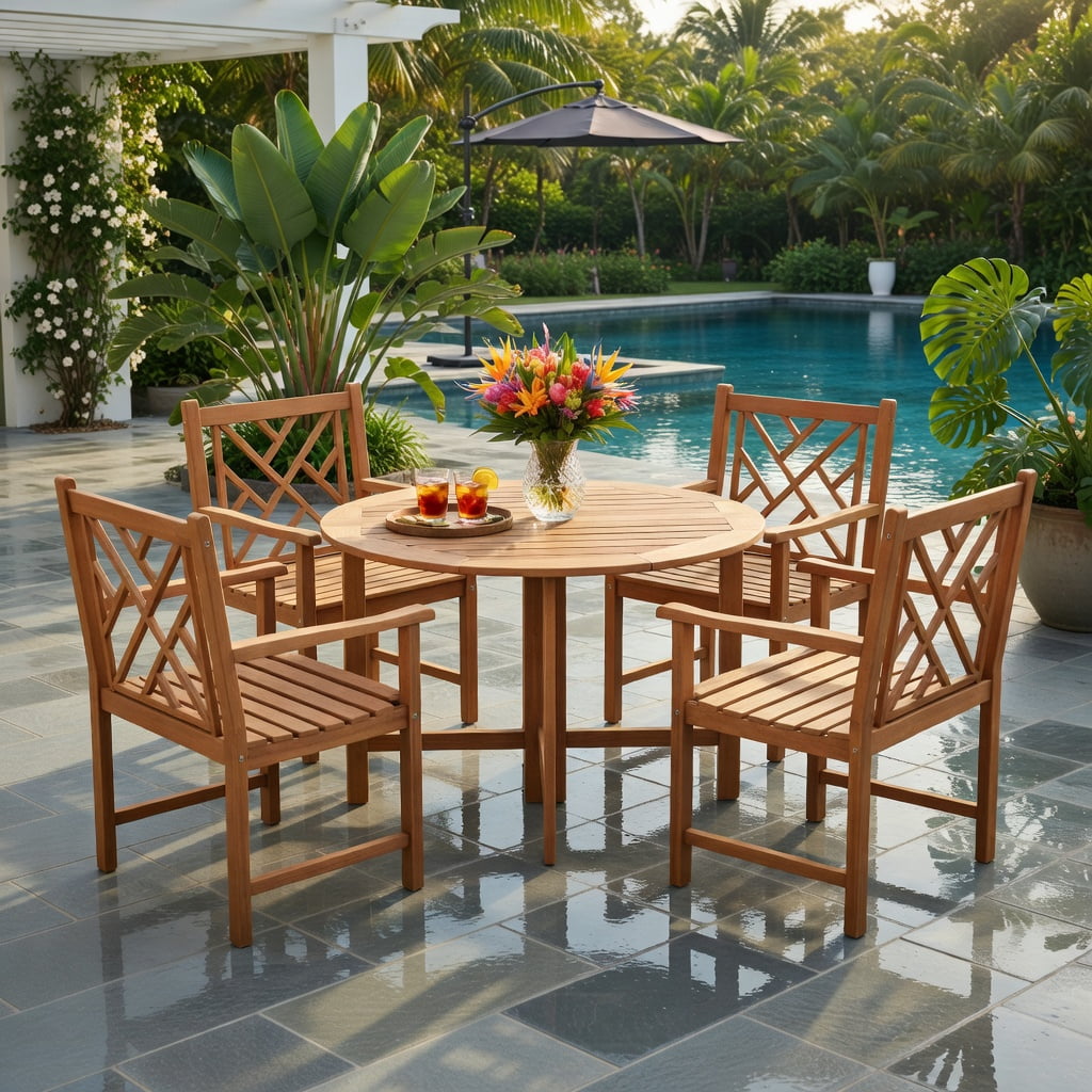 Hommoo 2-Pack Acacia Wood Outdoor Dining Chairs with Cross-Back Design, Sturdy Patio Chairs for Backyard, Porch & Poolside, Natural