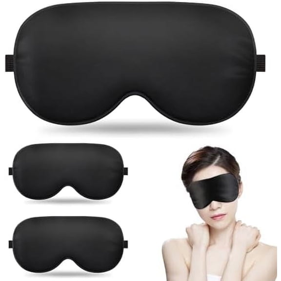 3 Pack Black Eye Mask for Sleeping, Soft Night Blindfold Bed Eye Covers Sleep Mask for Women Girls Kids Favor Black