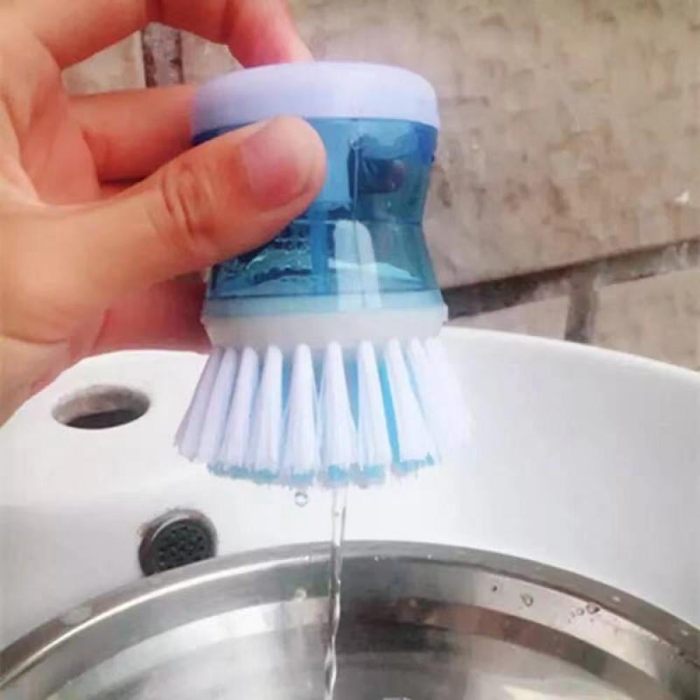 Monfince 3Pcs Dish Brush with Soap Dispenser, Soap Dispensing Palm Brush,  Dishwashing Kitchen Scrub Brushes Dish Scrubber with Holder Drip Tray