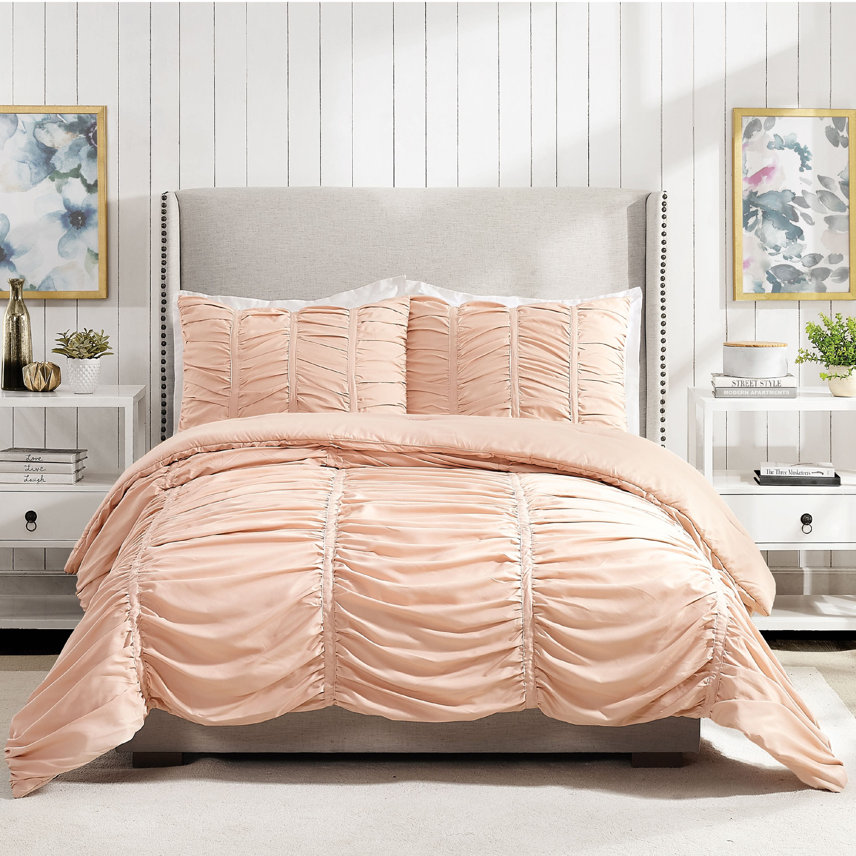 Emily 3pc Texture Comforter Set Full/Queen Blush