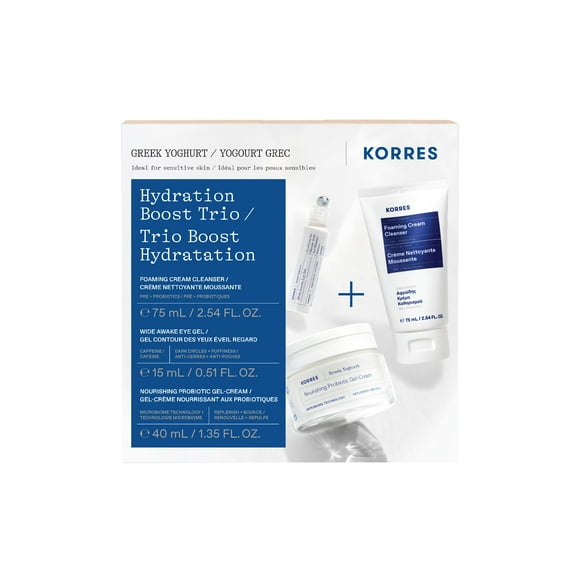 KORRES / Ensemble Trio Hydratation Yogourt Grec Boost / Nettoyant Crème Moussante, Gel pour les Yeux & Gel-Crème