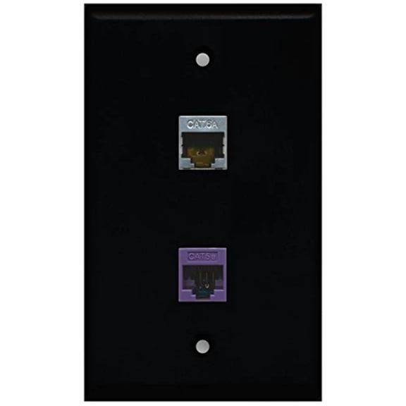 RiteAV - Black 1 Port Cat5e Ethernet Purple 1 Port Cat6a Wall Plate