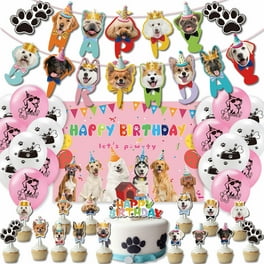 Dog 1st Birthday Party Supplies Girl with Blue Pink Print Balloons Dog Happy Birthday Banner Cake Topper Woof Balloon Pet Hat Tie Pink First Birthday Party Decoration Kit for Girl Walmart