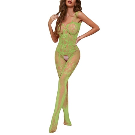 Womens Crotchless Lingerie One Piece Teddy Lingerie for Women Green Lacy Lingerie for Women One Size