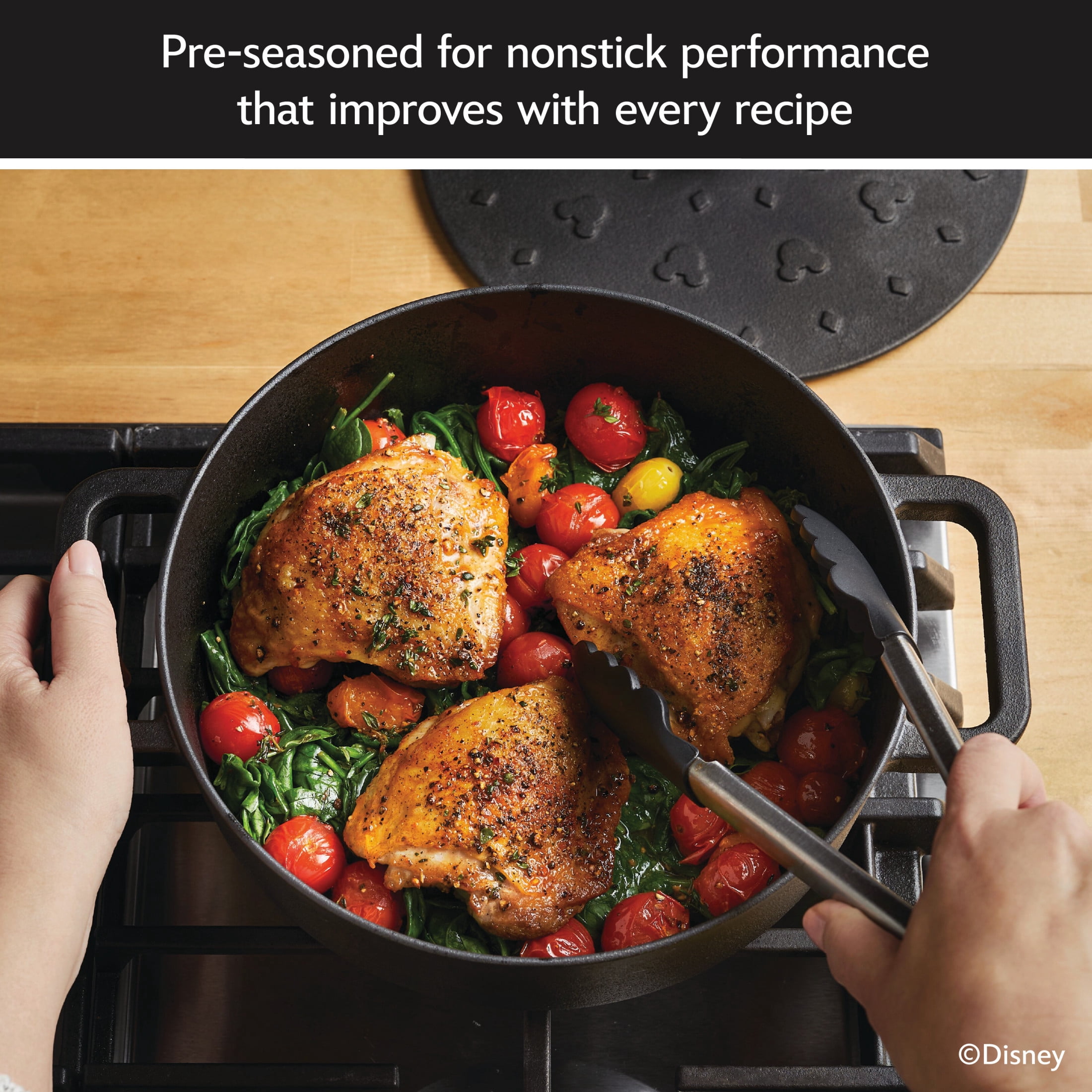 Farberware Disney Mickey Mouse Monochrome 3 Quart Cast Iron Shallow Casserole, Black