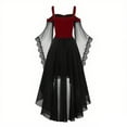 thumbnail image 3 of Fewfanhot Fall Dresses for Women Plus Size Punk Cold Shoulder Flare Sleeves Lace Gothic Dress, 3 of 3