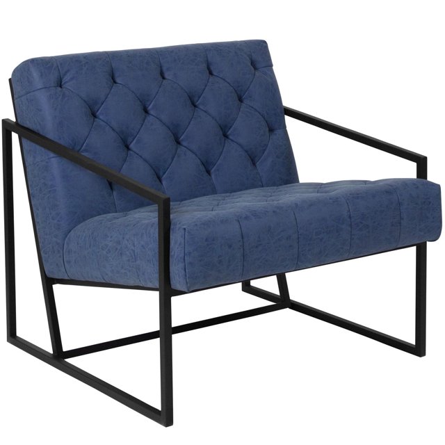 HERCULES Madison Series Retro Blue Leather Tufted Lounge Chair