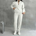 thumbnail image 2 of Wutalume Women's 2-Piece Solid Color Sportswear Set, Stand Collar Jacket and Straight Leg Pants, Casual Athletic Outfit,White S, 2 of 4
